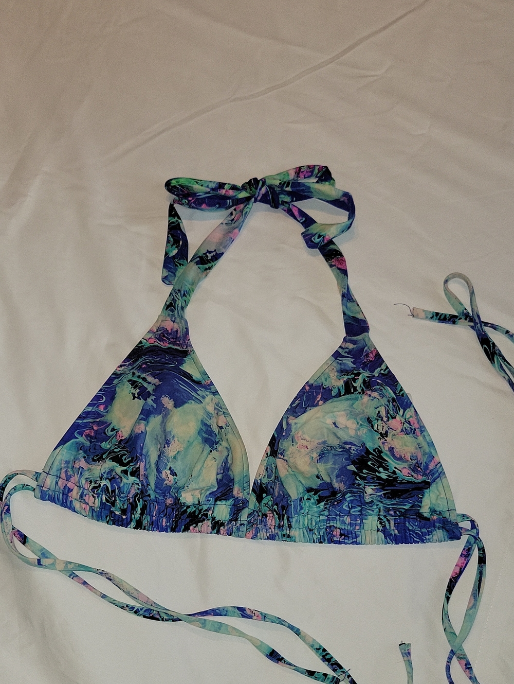 Printed Blue Green Triangle Halter Bikini Top